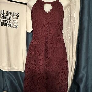 Guess Burgundy Lace Midi Dress